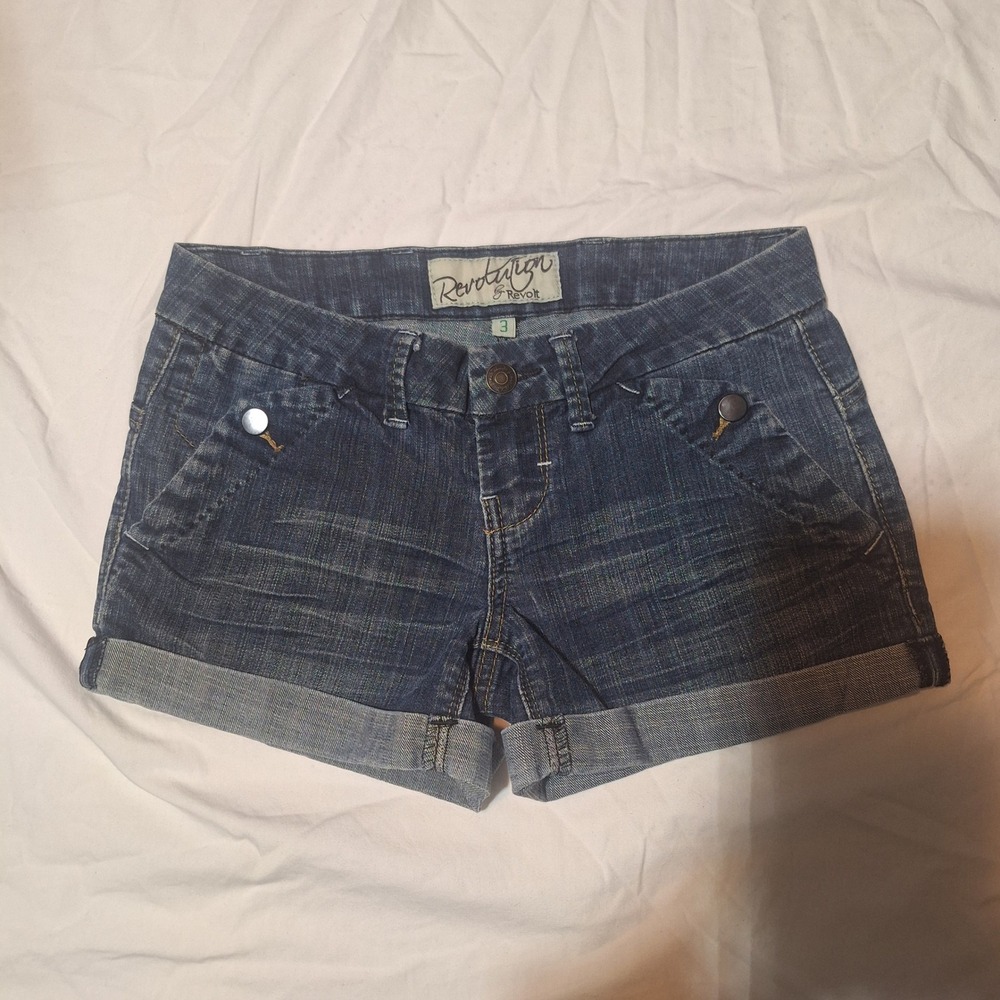 Vintage Revolution by Revolt Womens Y2K Denim Shorts Cuffed Low Rise Size 3
